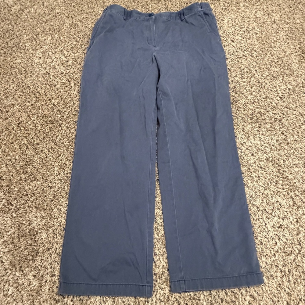 LL Bean Classic Fit Navy Blue Cotton Straight Leg Pants Womens 16 Petite 299969